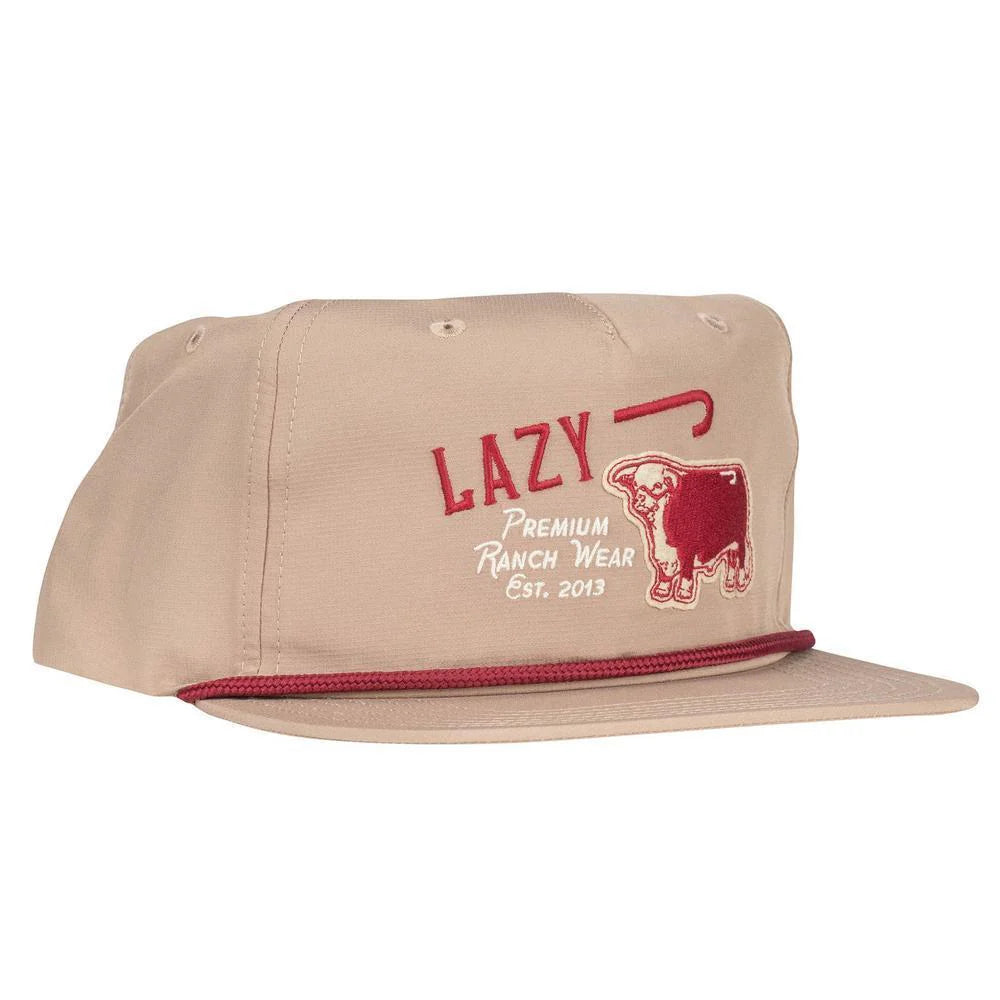 Lazy J Ranch Khaki Maroon Premium Ranch Rope Trucker Hat