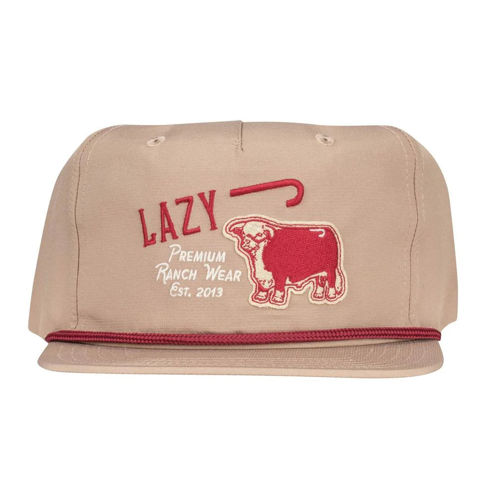 Lazy J Ranch Khaki Maroon Premium Ranch Rope Trucker Hat