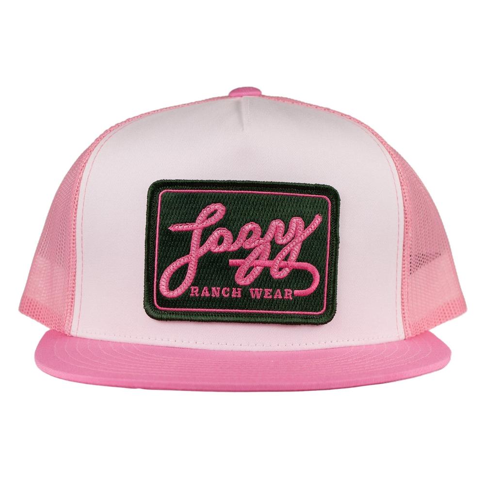 Lazy J Ranch White Pink Breakaway Patch Classic Five Panel Trucker Hat