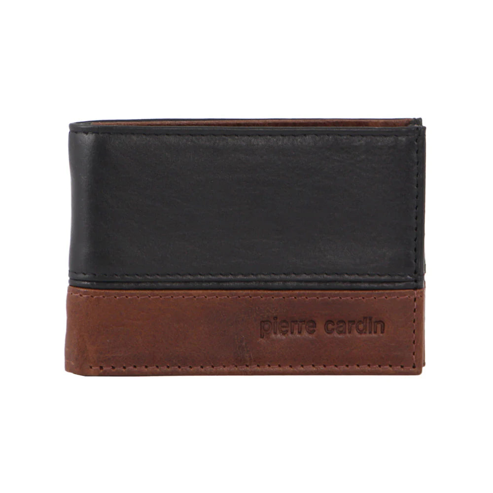 Pierre Cardin Men's Leather Two Tone Slim Bi-Fold Wallet 10cm Black Cognac