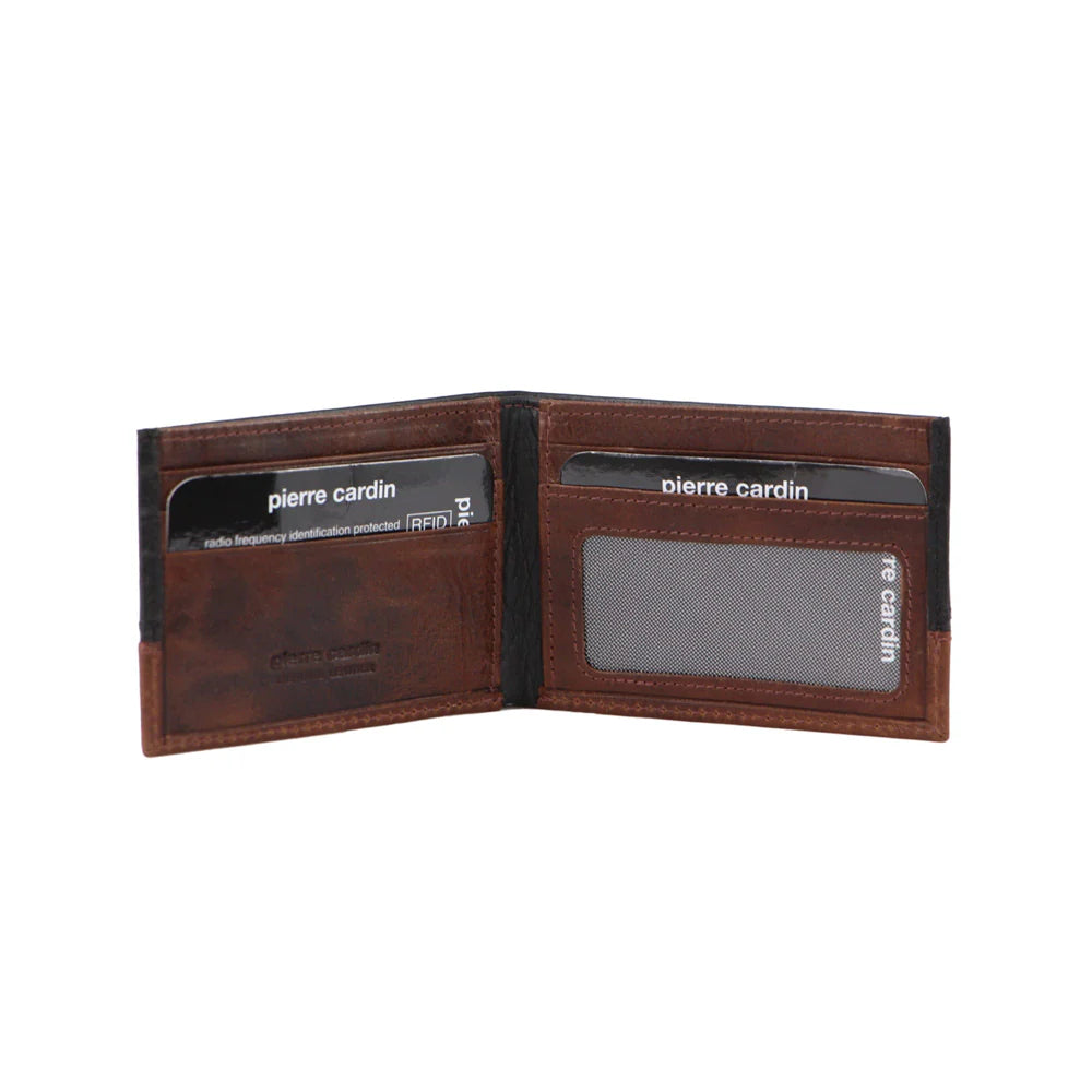 Pierre Cardin Men's Leather Two Tone Slim Bi-Fold Wallet 10cm Black Cognac