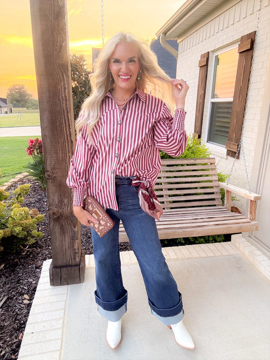 2 Fly Co Line Dance Honey Women's Stripe Blouse - Pink