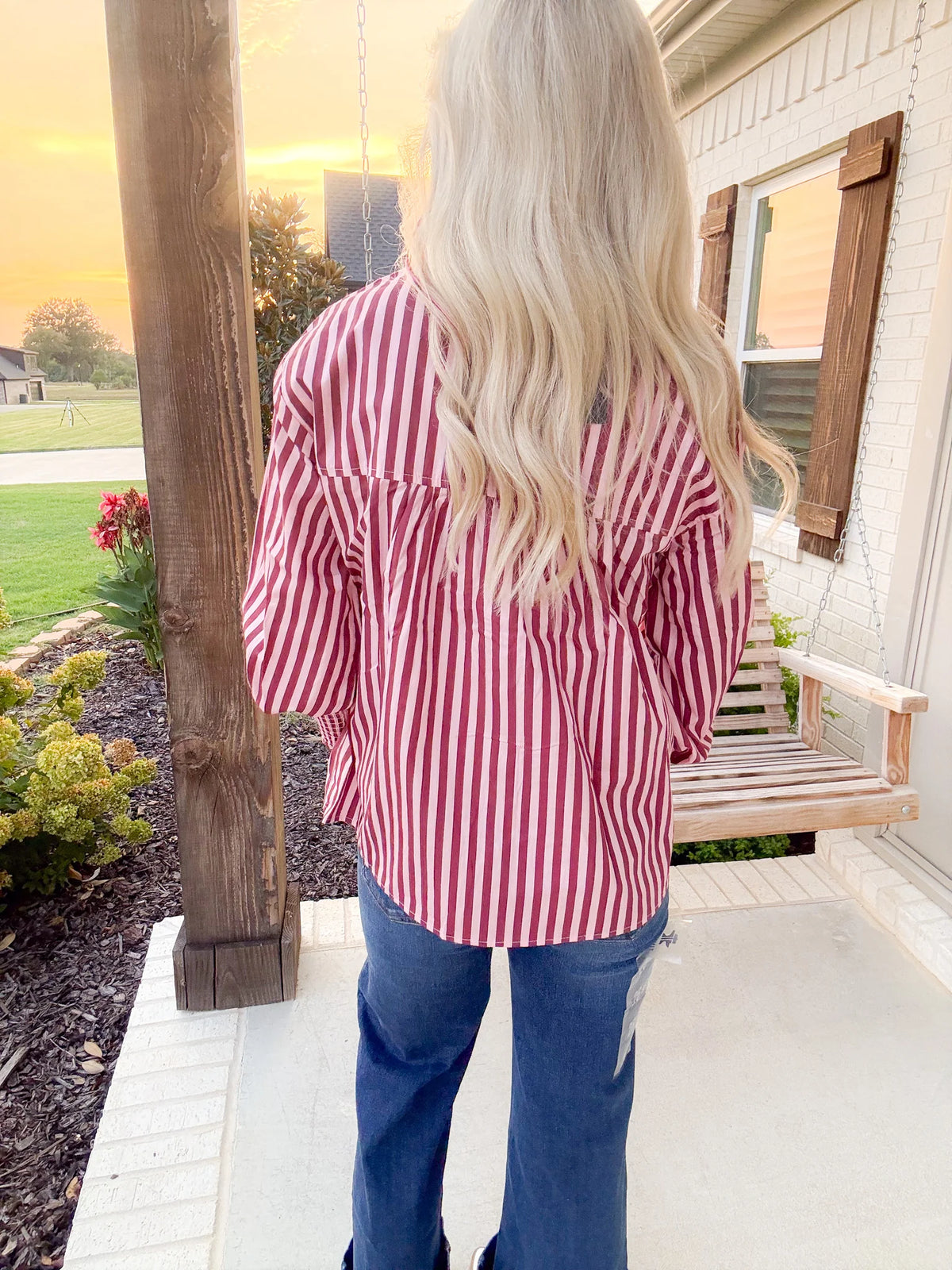 2 Fly Co Line Dance Honey Women's Stripe Blouse - Pink