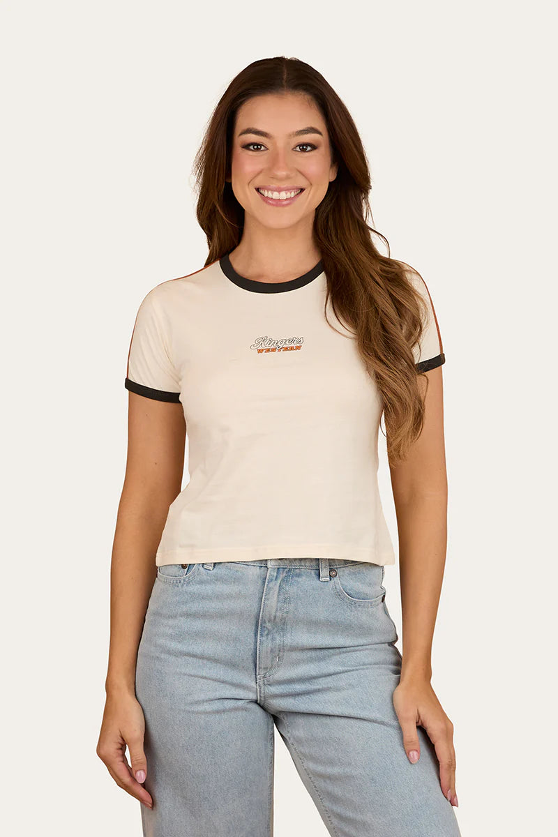 Hum Ringer Shirt Ringers Western Mae Womens Ringer T-Shirt - Off White/Orange – Lucknow ...