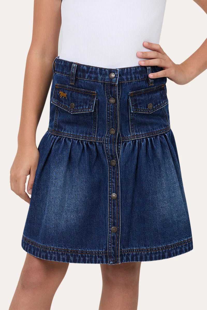 Ringers Western Marlowe Youth Girls Denim Midi Skirt - Classic Blue