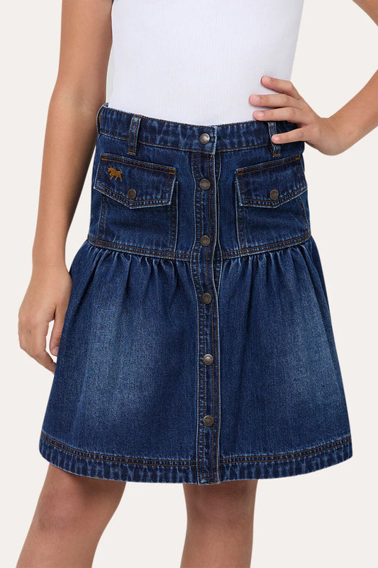Ringers Western Marlowe Youth Girls Denim Midi Skirt - Classic Blue