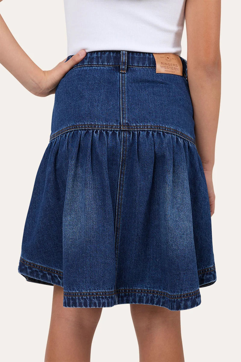 Ringers Western Marlowe Youth Girls Denim Midi Skirt - Classic Blue