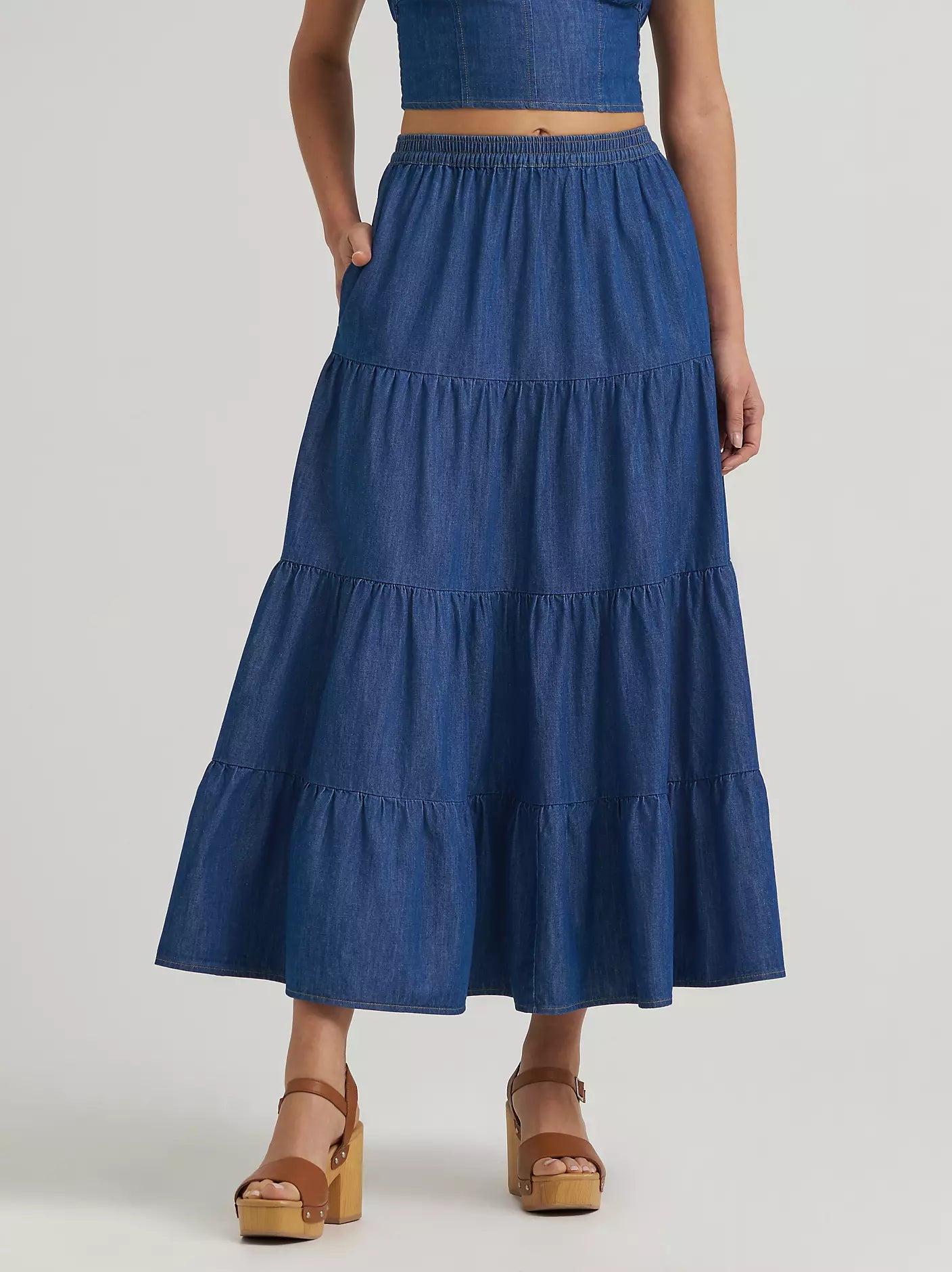 Wrangler Women's Denim Tiered Maxi Skirt - Dark Denim