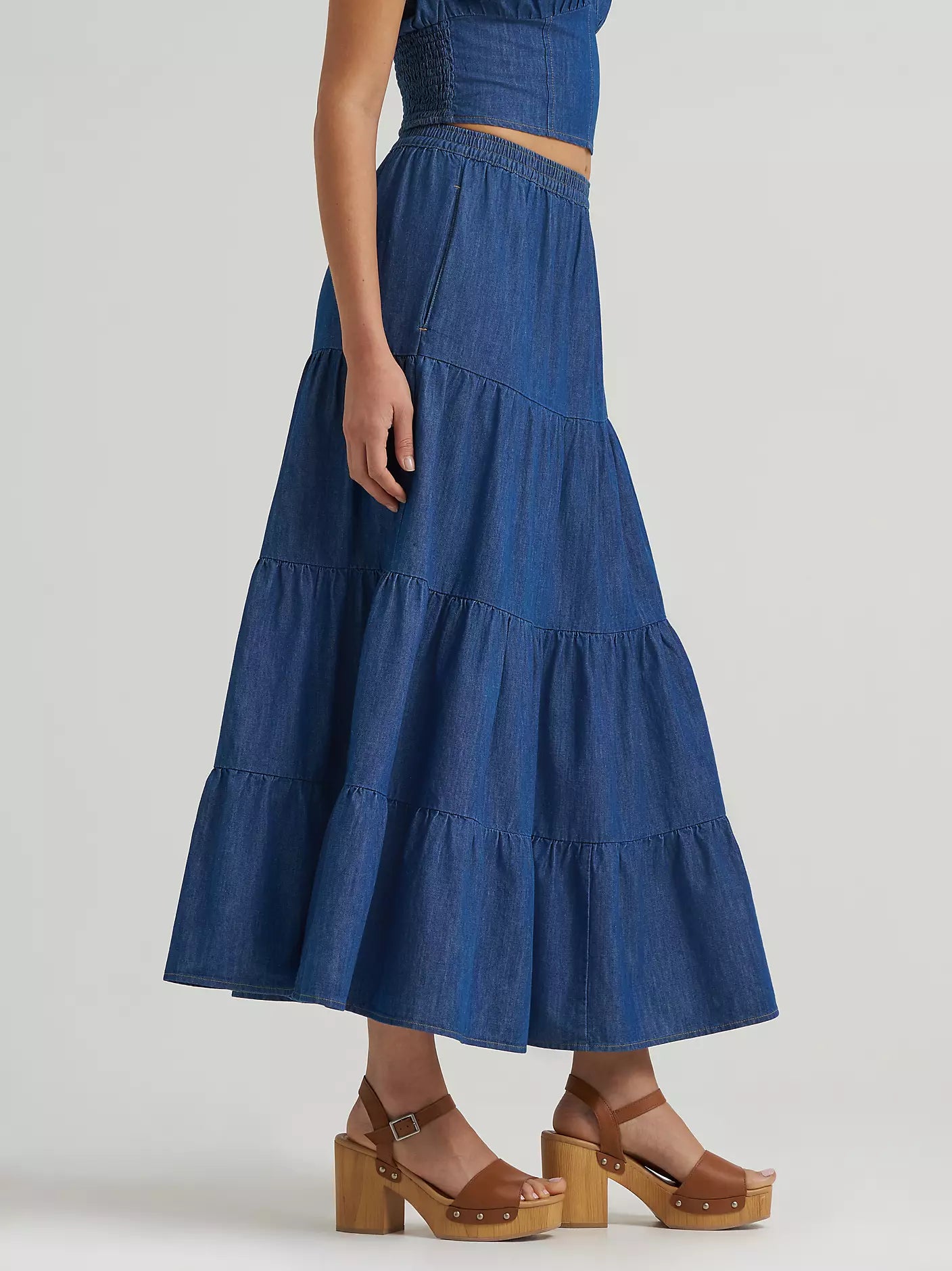 Wrangler Women's Denim Tiered Maxi Skirt - Dark Denim