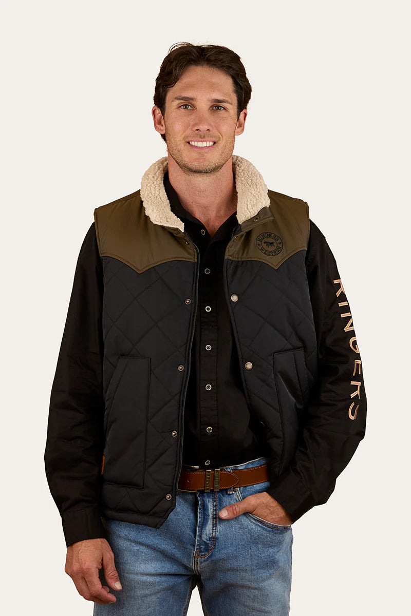 Ringers Western McKinlay Mens Puffer Vest - Military Green/Black
