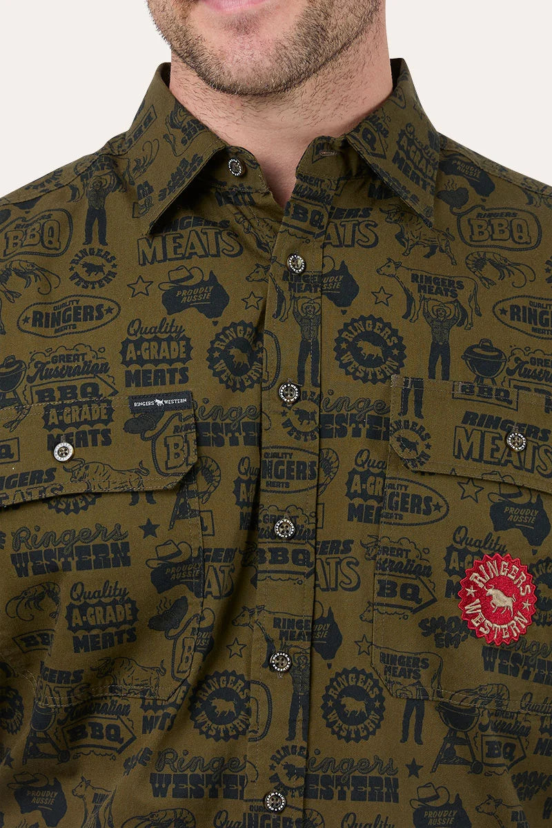 Ringers Western Men's Meats Full Button Work Shirt - Brown