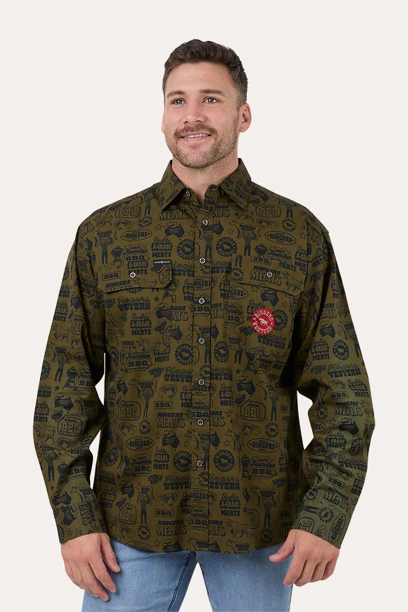 Ringers Western Men's Meats Full Button Work Shirt - Brown