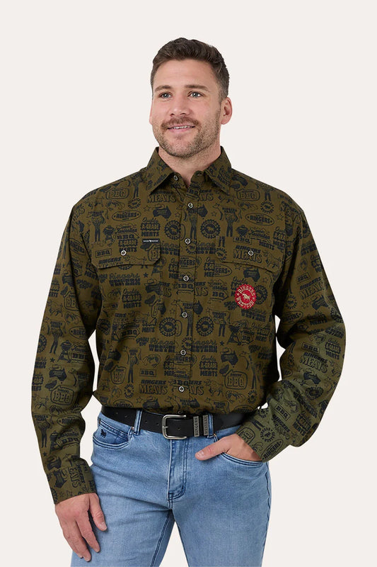 Ringers Western Men's Meats Full Button Work Shirt - Brown