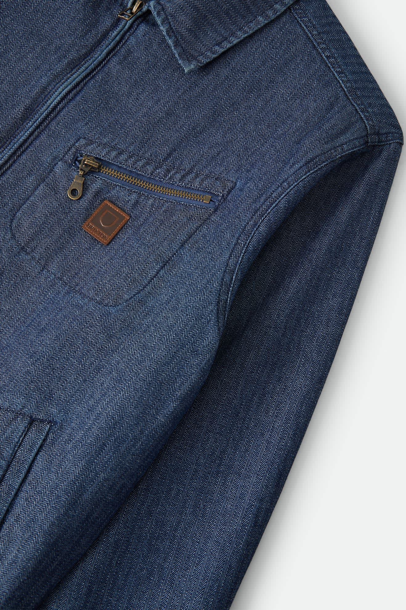 Brixton Men's Mechanic Garage Zip Jacket - Indigo Herringbone