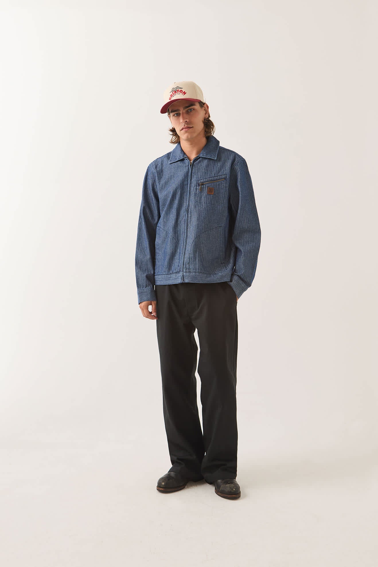 Brixton Men's Mechanic Garage Zip Jacket - Indigo Herringbone