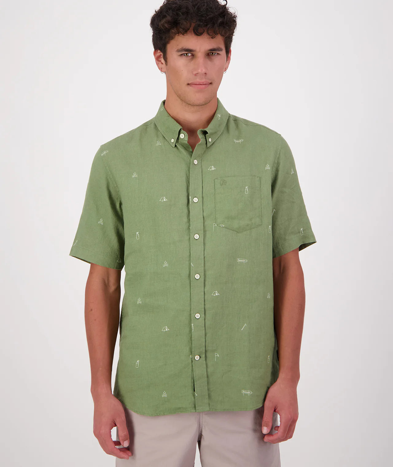 Swanndri Men's Camp Vibes Linen Short Sleeve Shirt - Clover/Lt Taupe