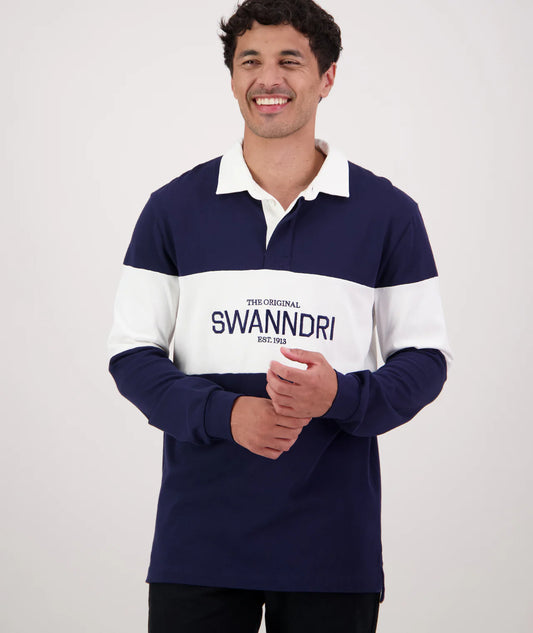 Swanndri Men's Leeston Long Sleeve Rugby Top - Navy/White