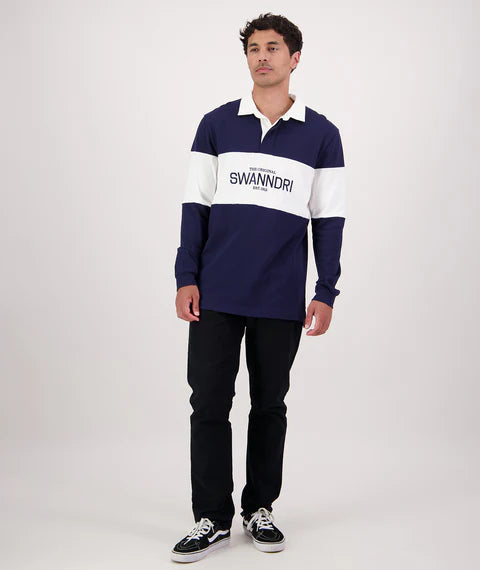 Swanndri Men's Leeston Long Sleeve Rugby Top - Navy/White