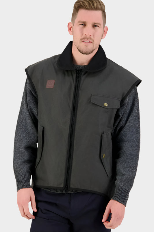 Swanndri Men's Levels Oilskin Vest with Cotton Lining - Brown