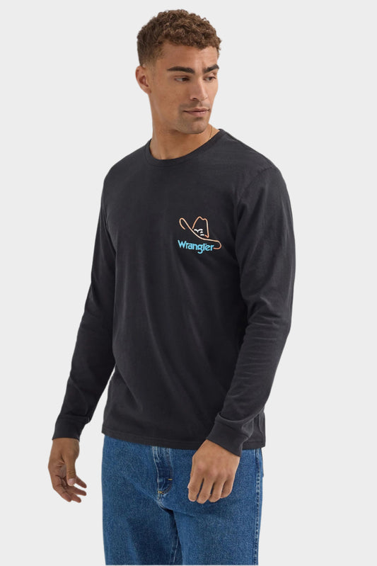 Wrangler Men's Long Sleeve Cowboy Back Graphic T-Shirt - Jet Black