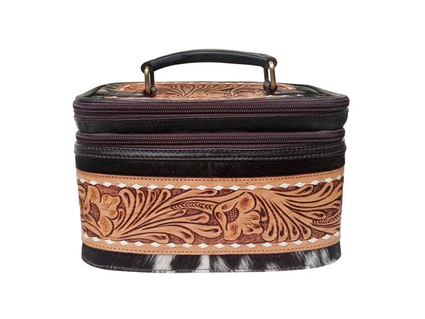 Challenger Men's Western Rodeo Fashion Sunflower Hand-Tooled Genuine Leather Cowhide Travel Toiletry Dopp Kit Bag