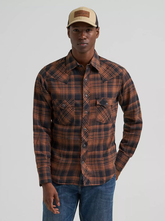 Wrangler Retro® Men's Long Sleeve Flannel Western Snap Plaid Shirt - Sable