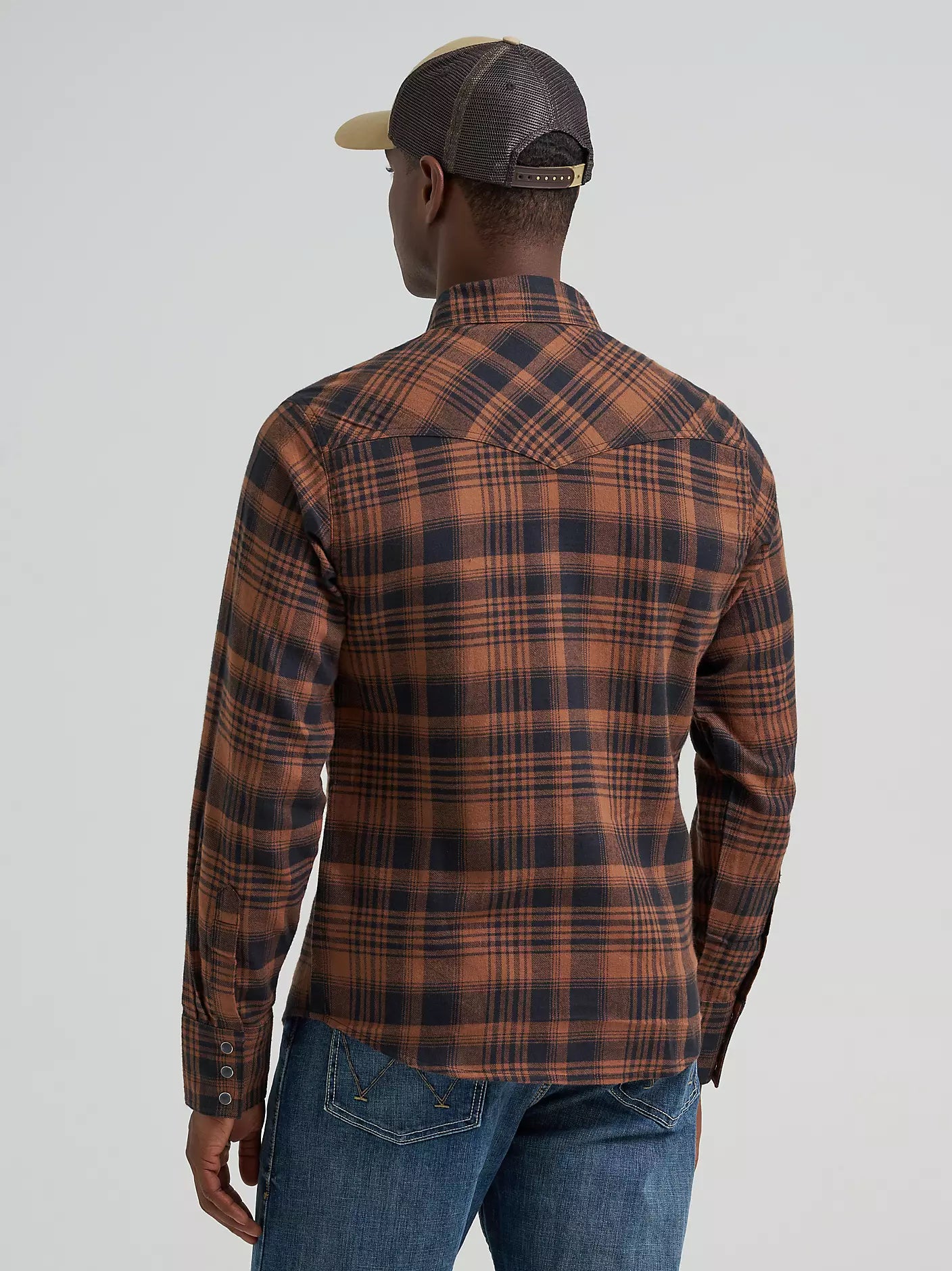 Wrangler Retro® Men's Long Sleeve Flannel Western Snap Plaid Shirt - Sable