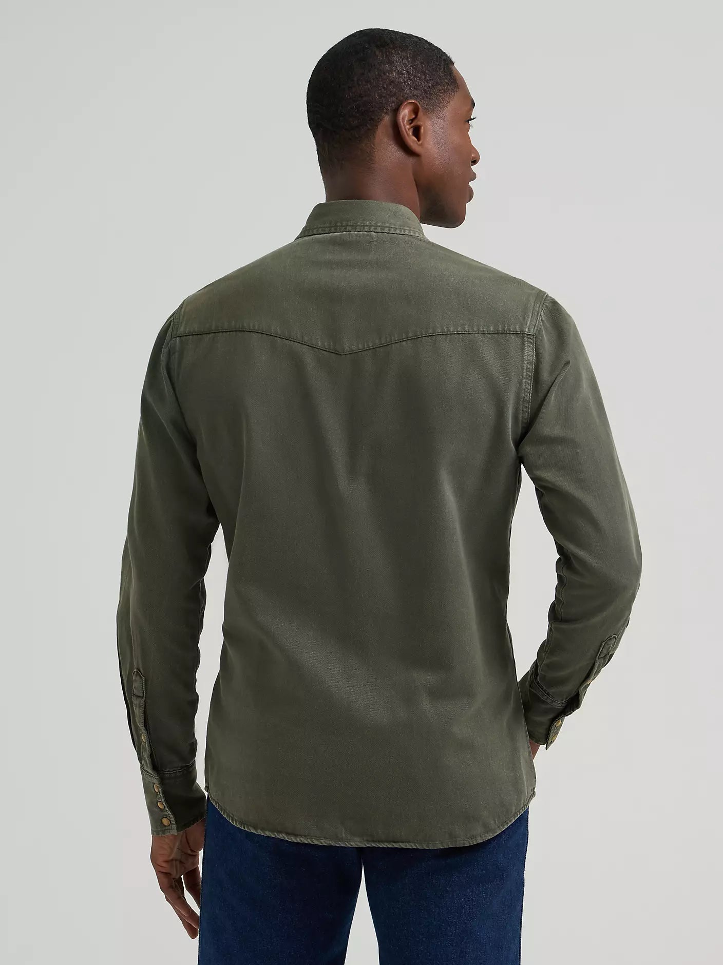 Wrangler® Men's Colorwash Denim Western Snap Shirt - Olive Denim