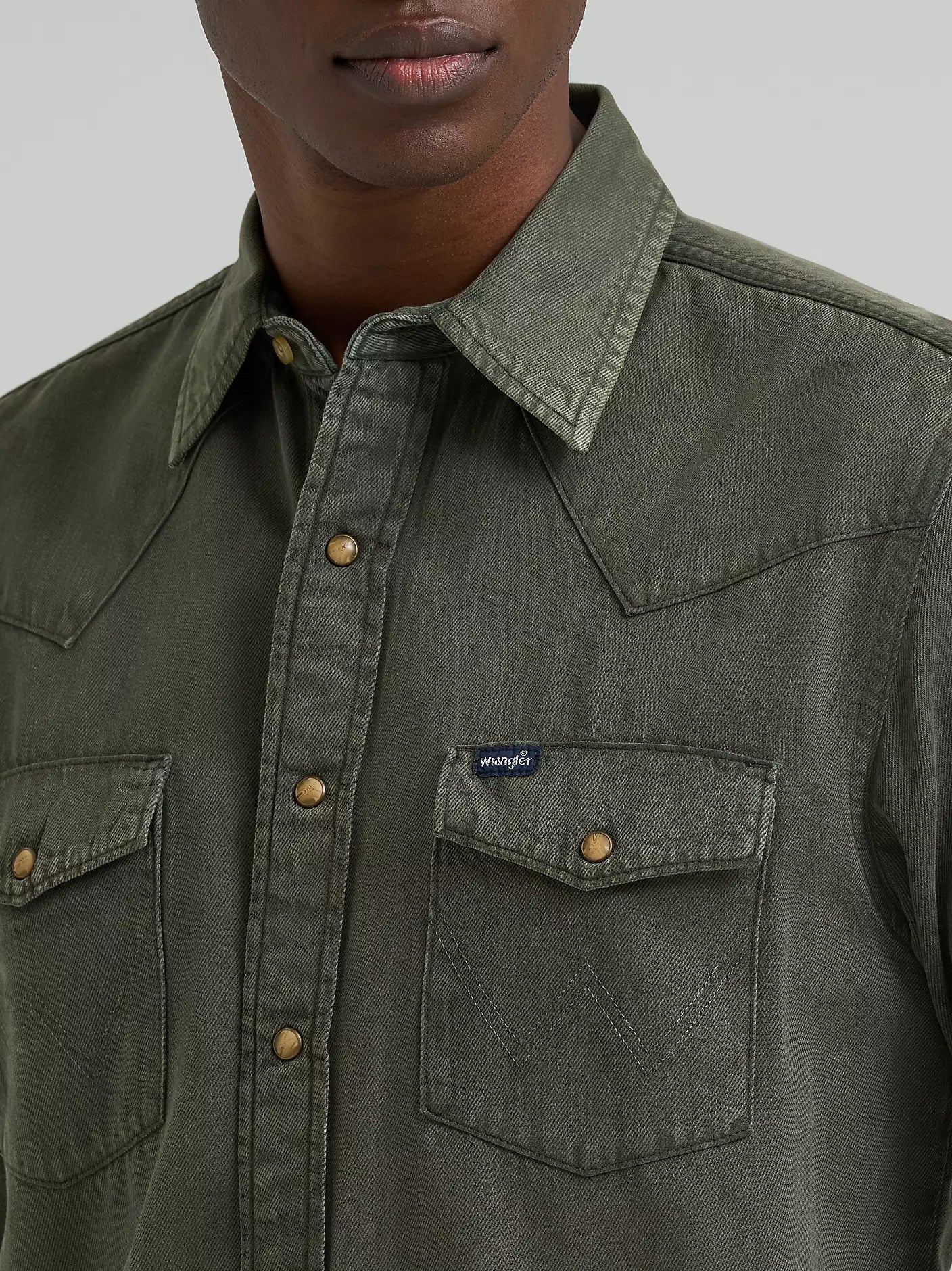 Wrangler® Men's Colorwash Denim Western Snap Shirt - Olive Denim