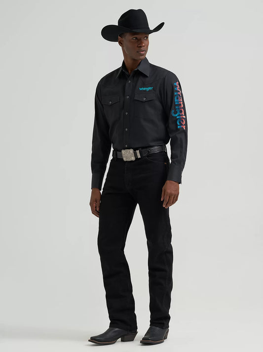 Wrangler® Men's Logo Long Sleeve Western Snap Shirt - Black