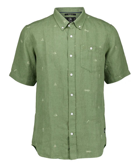 Swanndri Men's Camp Vibes Linen Short Sleeve Shirt - Clover/Lt Taupe