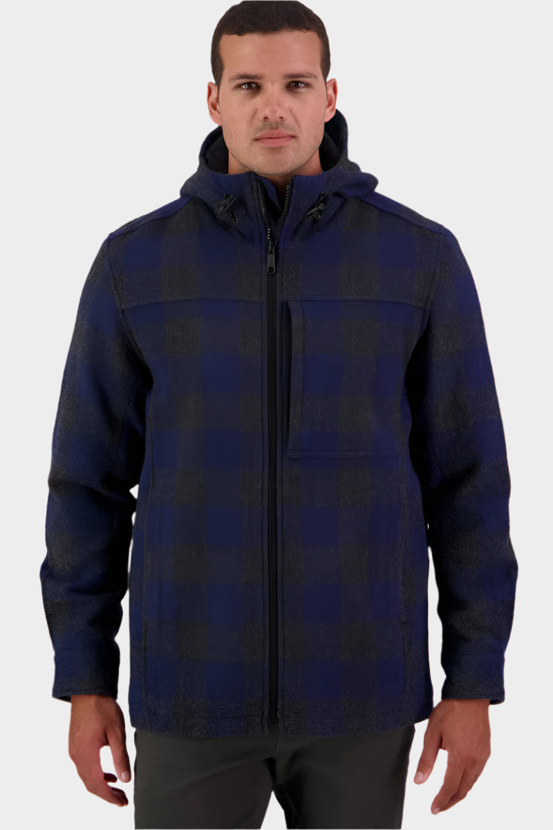 Swanndri Men's Hudson Wool Hoodie - Shadow/Navy Check