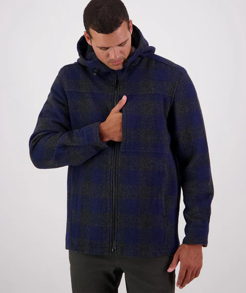 Swanndri Men's Hudson Wool Hoodie - Shadow/Navy Check