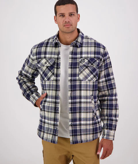 Swanndri Men's Morven Sherpa Long Sleeve Shirt - Navy/Horizon Grey