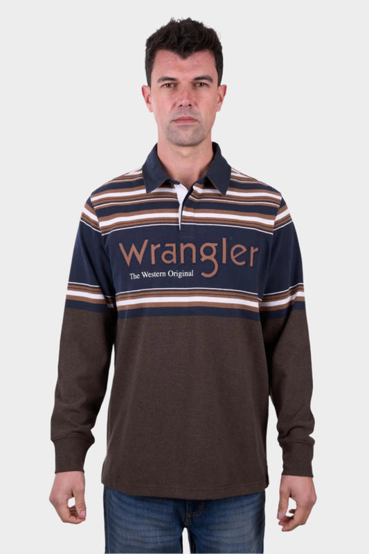 Wrangler Men’s Nico Stripe Rugby - TAN MARLE/NAVY