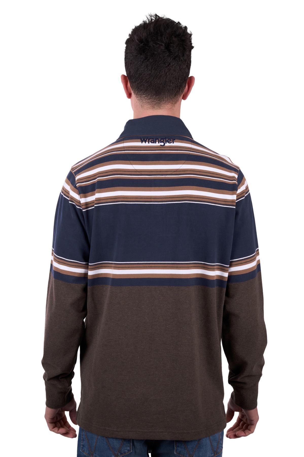 Wrangler Men’s Nico Stripe Rugby - TAN MARLE/NAVY