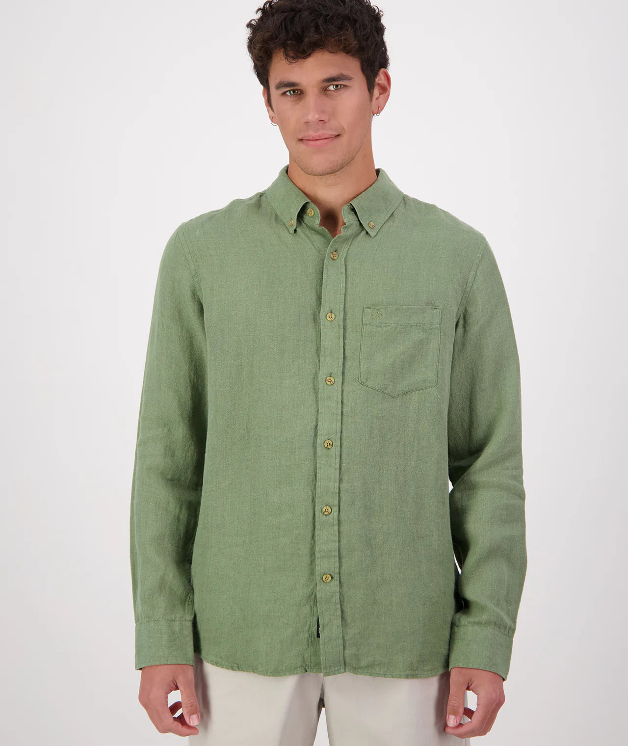 Swanndri Men's Puhoi Linen Long Sleeve Shirt - Clover