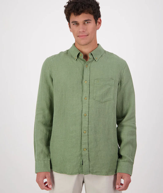 Swanndri Men's Puhoi Linen Long Sleeve Shirt - Clover