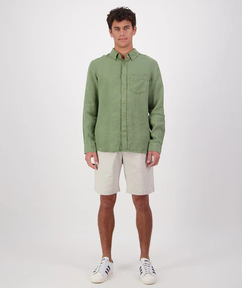 Swanndri Men's Puhoi Linen Long Sleeve Shirt - Clover
