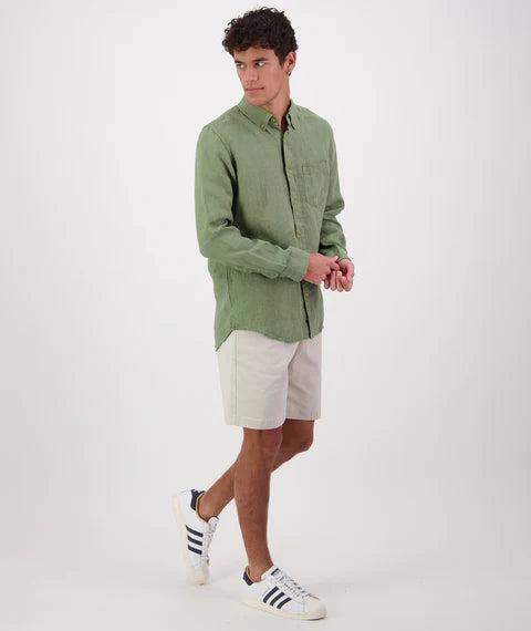 Swanndri Men's Puhoi Linen Long Sleeve Shirt - Clover