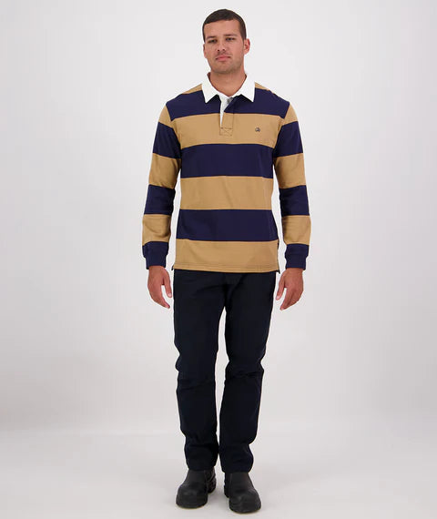 Swanndri Men's Ridgeway Long Sleeve Rugby Top - Navy/Cashew