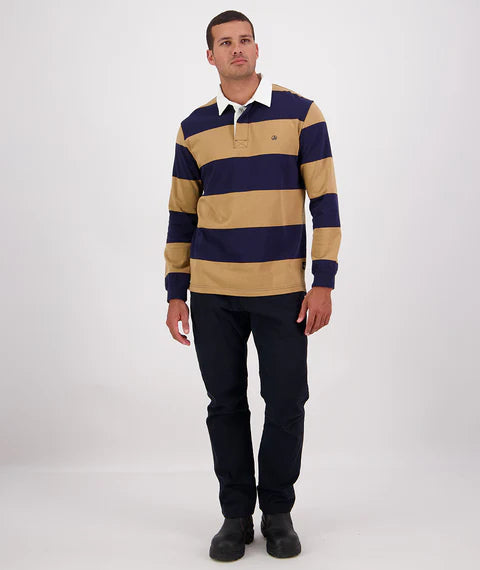 Swanndri Men's Ridgeway Long Sleeve Rugby Top - Navy/Cashew