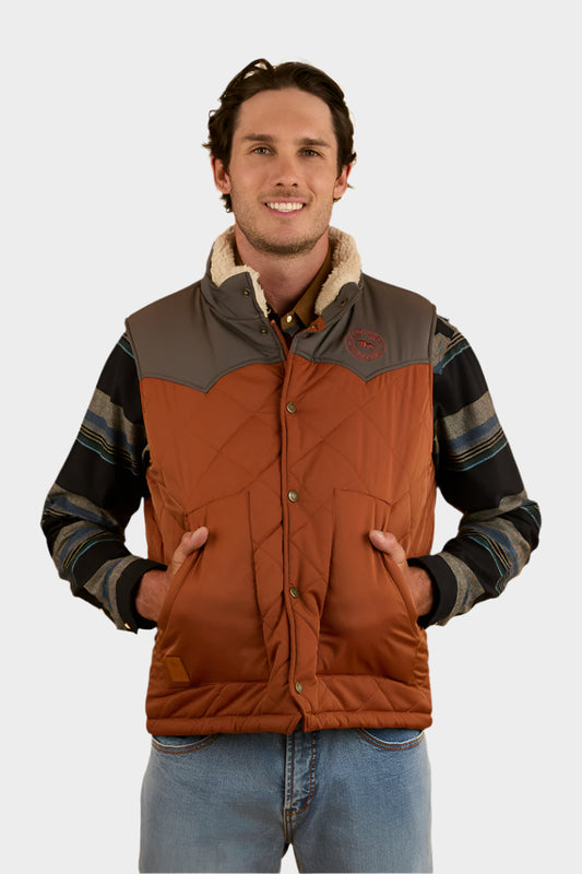 Ringers Western Mens McKinlay Puffer Vest - Tobacco / Charcoal