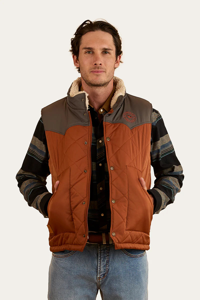 Ringers Western Mens McKinlay Puffer Vest - Tobacco / Charcoal