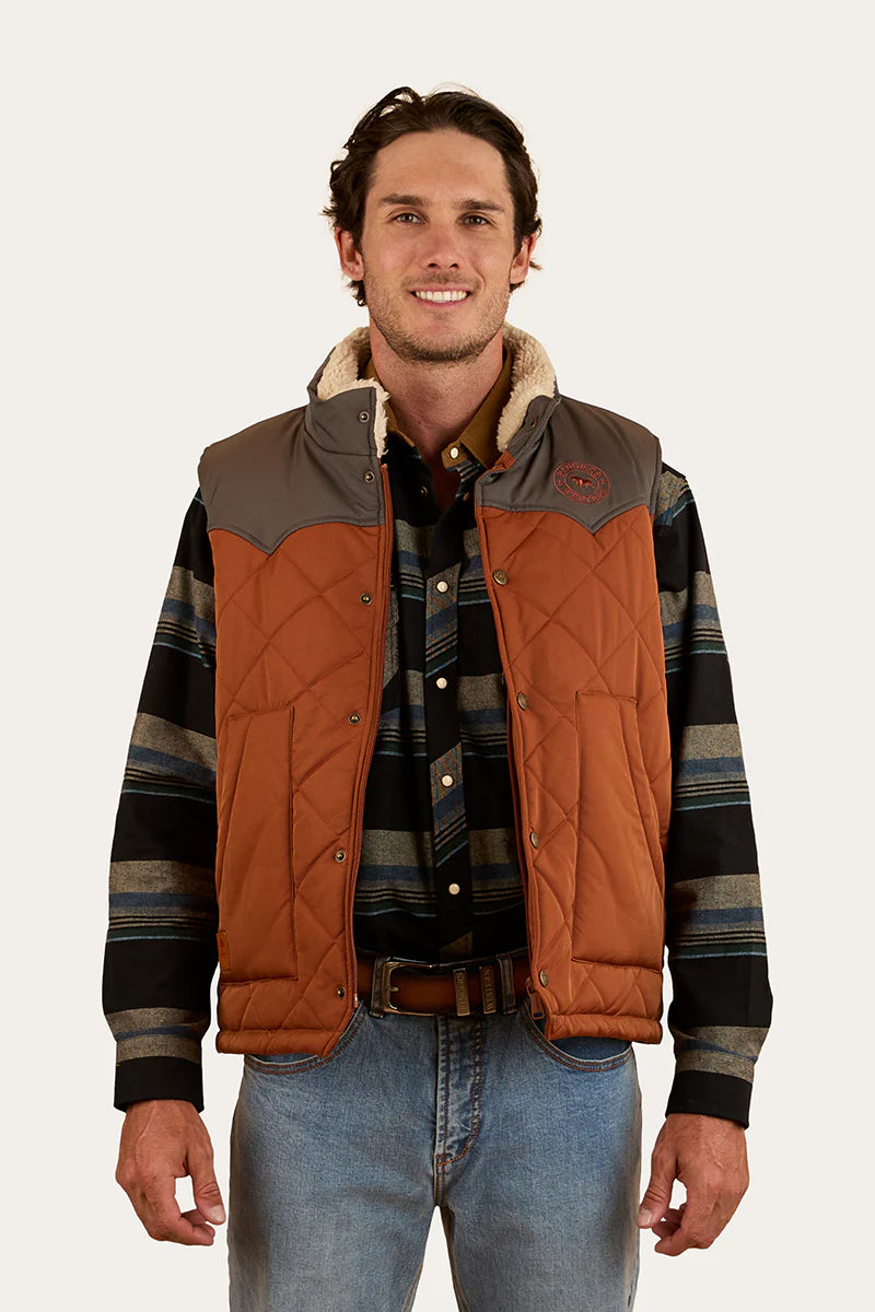 Ringers Western Mens McKinlay Puffer Vest - Tobacco / Charcoal