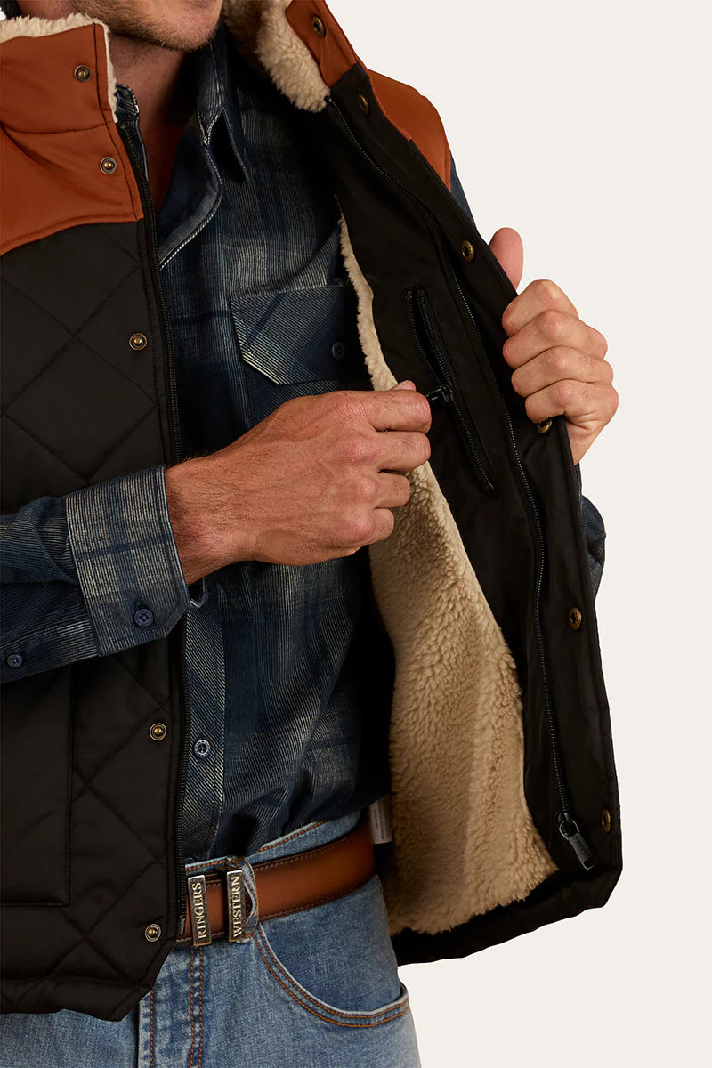 Ringers Western Mens McKinlay Puffer Vest - Black / Tobacco