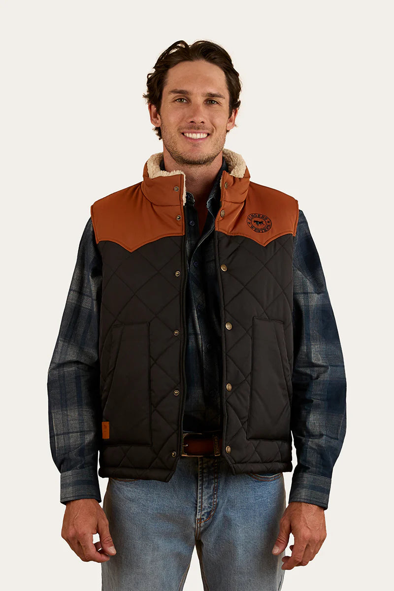Ringers Western Mens McKinlay Puffer Vest - Black / Tobacco