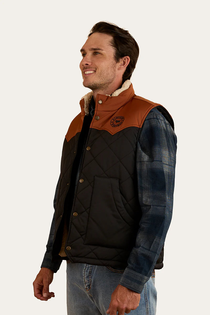 Ringers Western Mens McKinlay Puffer Vest - Black / Tobacco