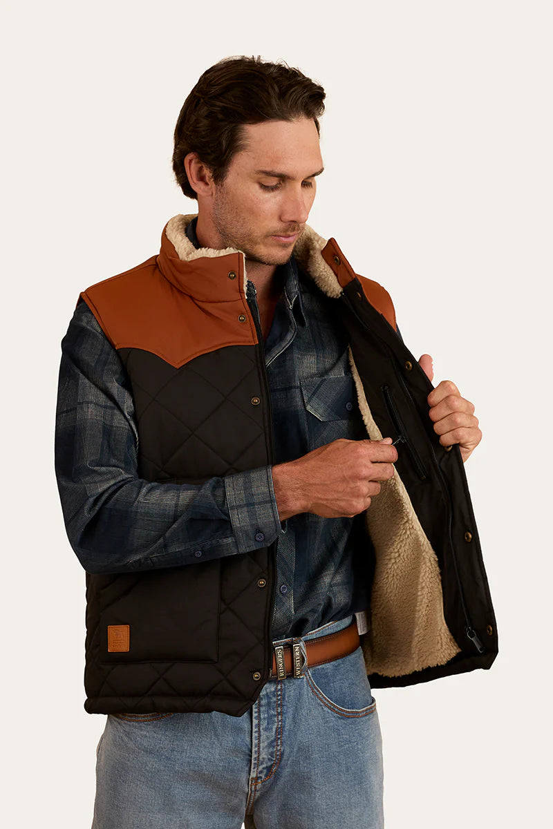 Ringers Western Mens McKinlay Puffer Vest - Black / Tobacco