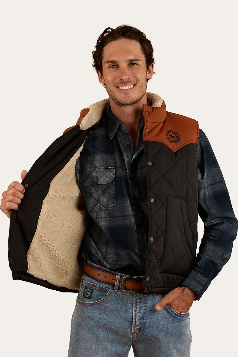 Ringers Western Mens McKinlay Puffer Vest - Black / Tobacco